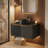 30" Modern Floating Vanity With Black Sintered Stone Top, Geometric Twill Doors With Gold Trim & Choice Of 4 Vessel Sinks (Black)-574426039