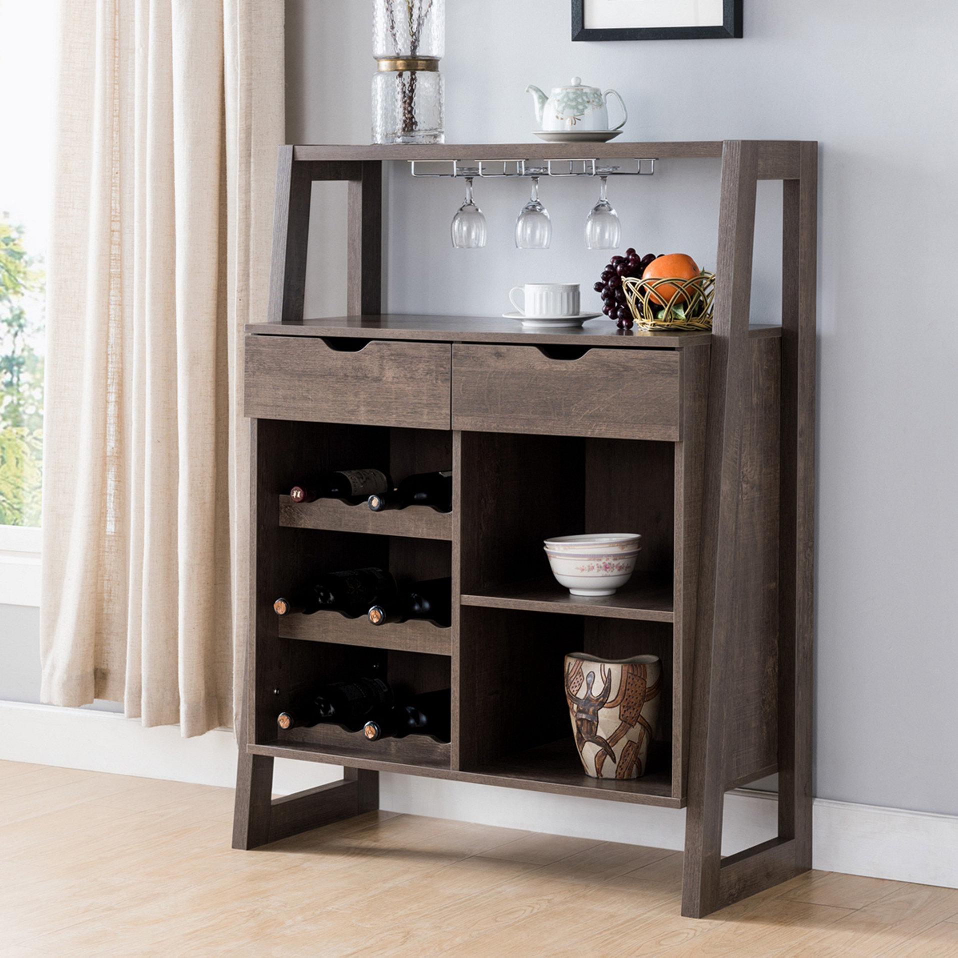 Millwood Pines Wine Display Cabinet, Wine Rack with Multi Storage ...