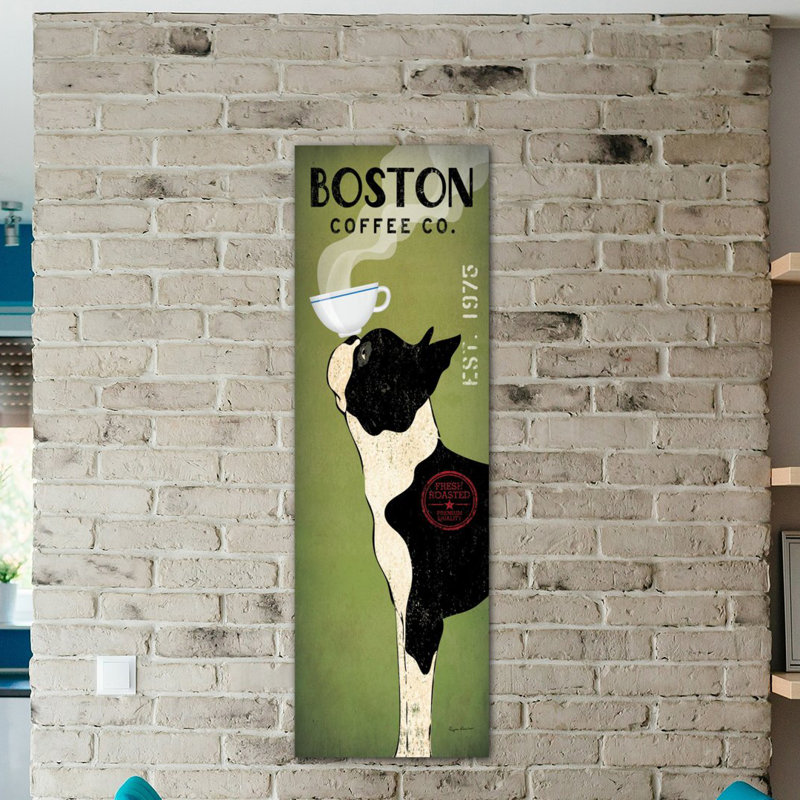 "boston terrier coffee co." par ryan fowler, art mural sur toile tendue 1 pièce, H 48 po x l 16 po x P 1,5 po