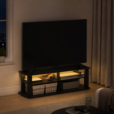  Meuble télé Nelly pour téléviseur de 50 po ou moins, meuble télé à 3 niveaux avec tablettes ouvertes, console de télévision, pour salon, chambre à coucher, noir
