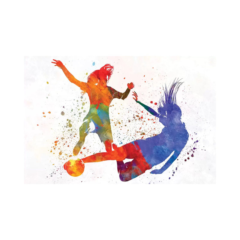 Women Soccer Players In Watercolour II by Paul Rommer - Wrapped Canvas Painting, 101.6 cm H x 66.04 cm W