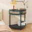 Table basse demi-cercle bohémien en rotin - 2 tiroirs Tablette inférieure pour petit salon