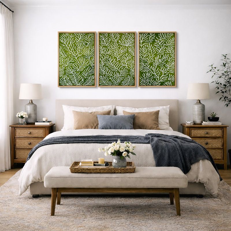 Motif de branches de corail vert, Cadre naturel, H 24 po x l 48 po
