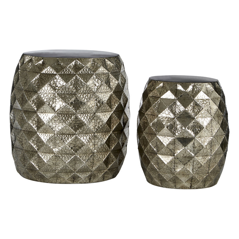 Metal Accent Stool, Antique Silver