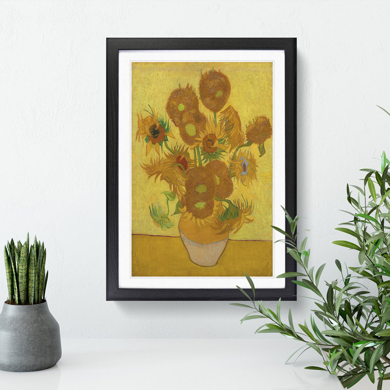 Fifteen Sunflowers by Vincent Van Gogh - Picture Frame Painting, Black Framed, 48cm H x 36cm W x 2cm D