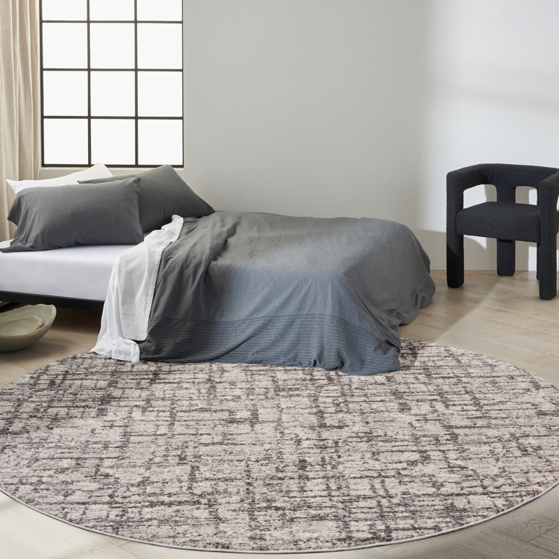 Tapis gris à motif abstrait Rush, Rond 8 pi