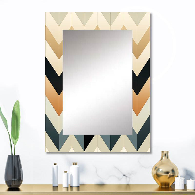 Ivory Boho Accents Chevron - chevron  Large Mirror, Chevron Decorative Wall Mirror, Printed Metal Art, 32" x 24"
