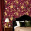 Red and Gold Floral Wallpaper, Self Adhesive, Vintage Bird Pattern, Waterproof Sticky Back Plastic Wallpaper, 44.5 CM x 7 M