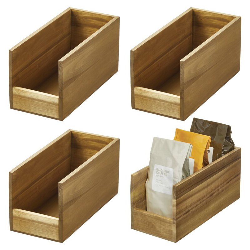 iDesign Acacia Wood Open-Front Pantry Bin - Kitchen Organization and Storage for Snacks and Produce