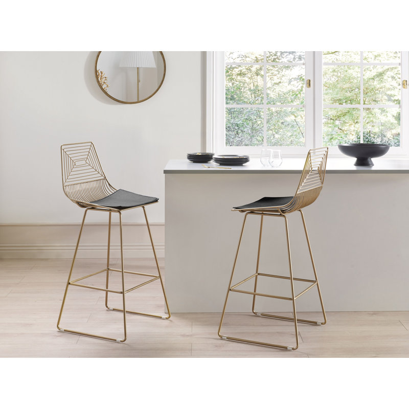 Anjail Upholstered Counter Stool with Metal Frame, Gold