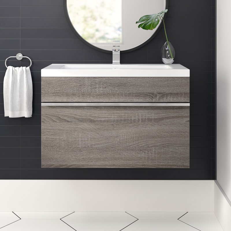 Arlie 24" Single Sink Wall Mounted Bathroom Vanity with Cultured Marble Top, Dorato