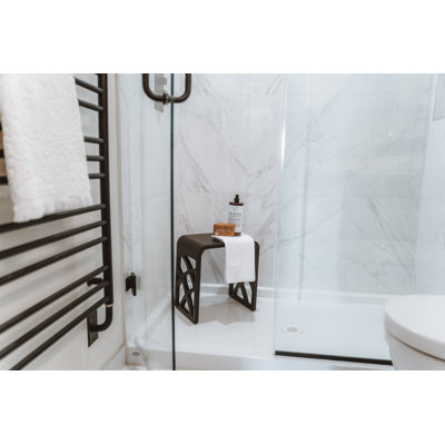 Tabouret de douche avec découpes de designer - blanc mat, fabrication en acrylique de qualité supérieure