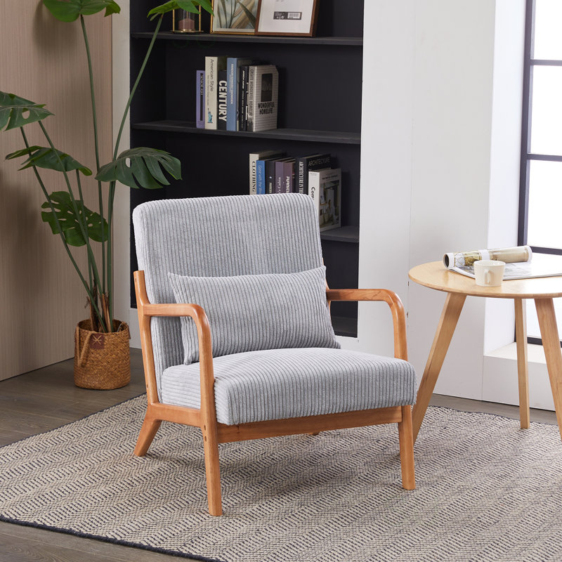 Chaise d'appoint de style moderne Mid-Century, fauteuil avec chaises rembourrées et cadre de lecture en bois massif et balcon de chambre à coucher pour salon 