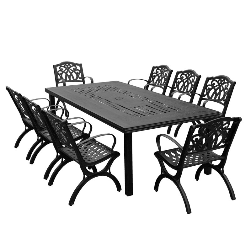Tipper 8 - Person Patio Dining Set with Rectangular Table, Black