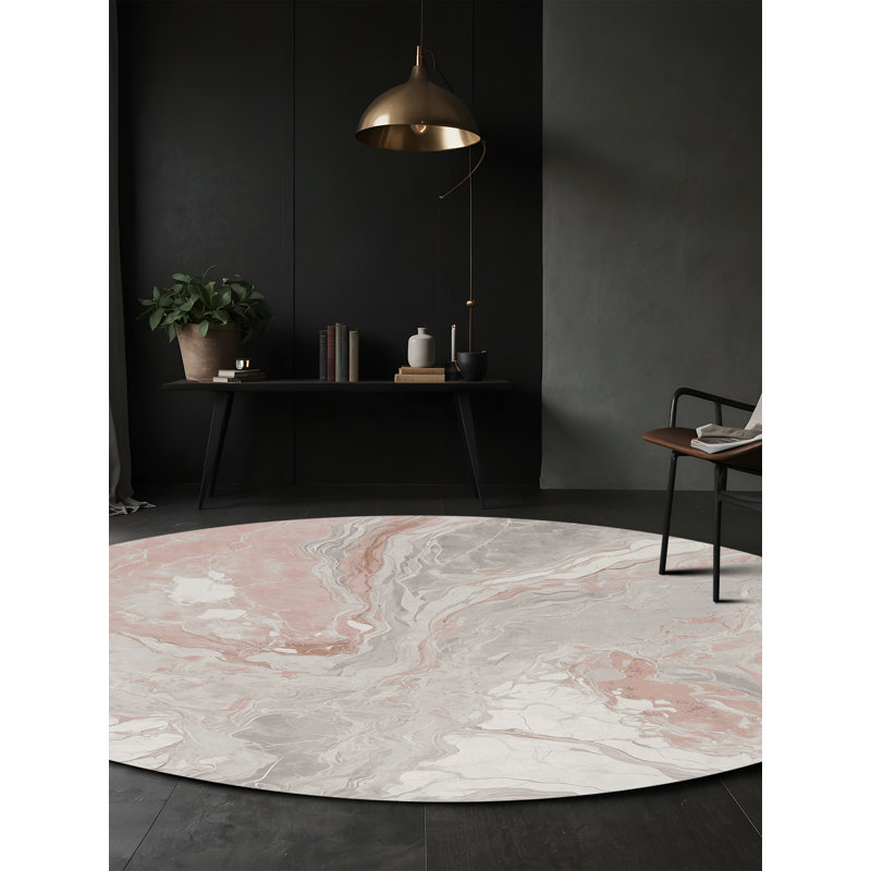 Machine Washable Gray Area Rug, Round 4'