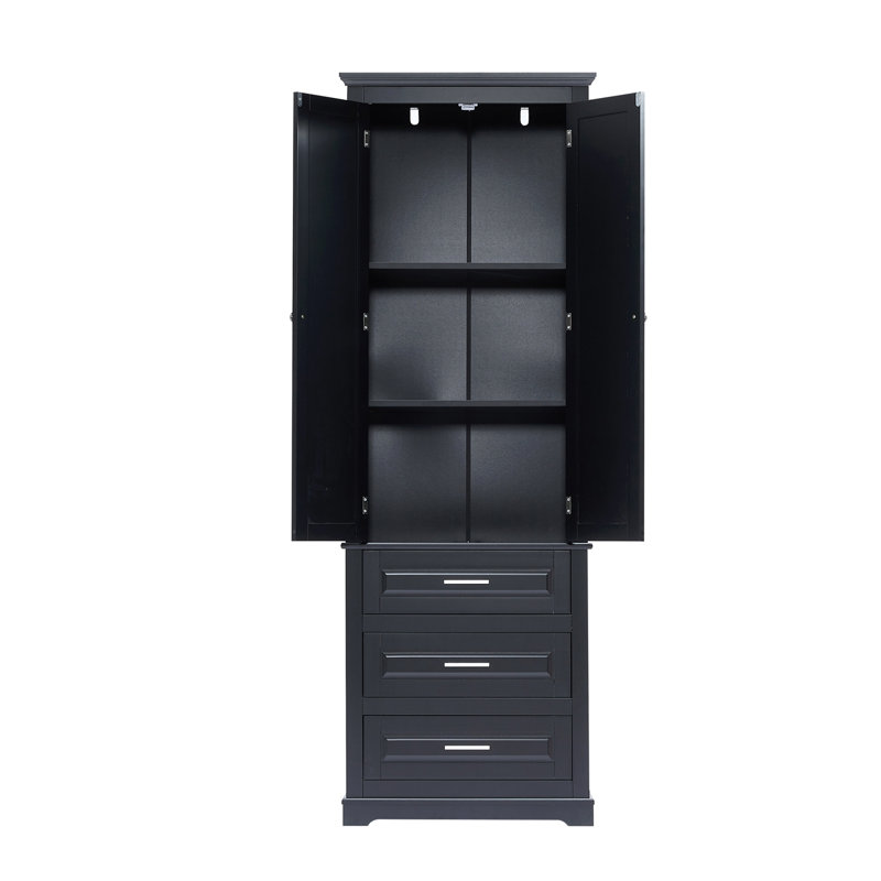Tall Storage Cabinet With Three Drawers For Bathroom/Office, Black