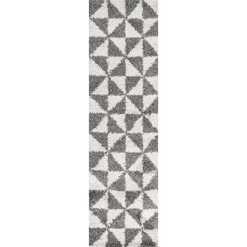 Kuehl Geometric Shag Beige/Dark Gray Rug, Runner 2'3" x 8'