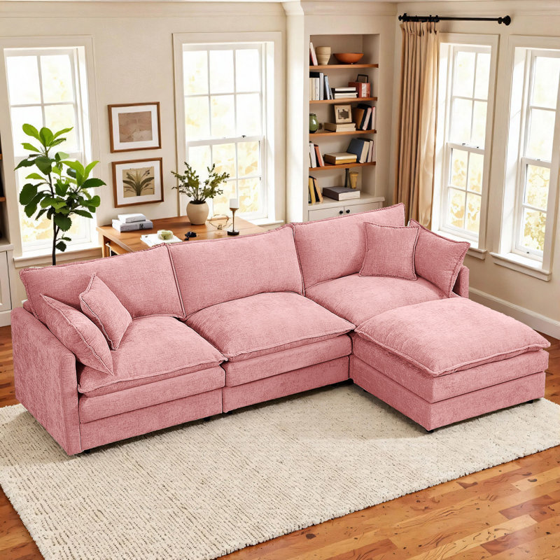 102'' Wide L-Shaped Sofa, Modular Sectional Sofa, 4 Seater Sofa Comfy Cloud Couch Chenille Upholstered Sofa with Ottoman