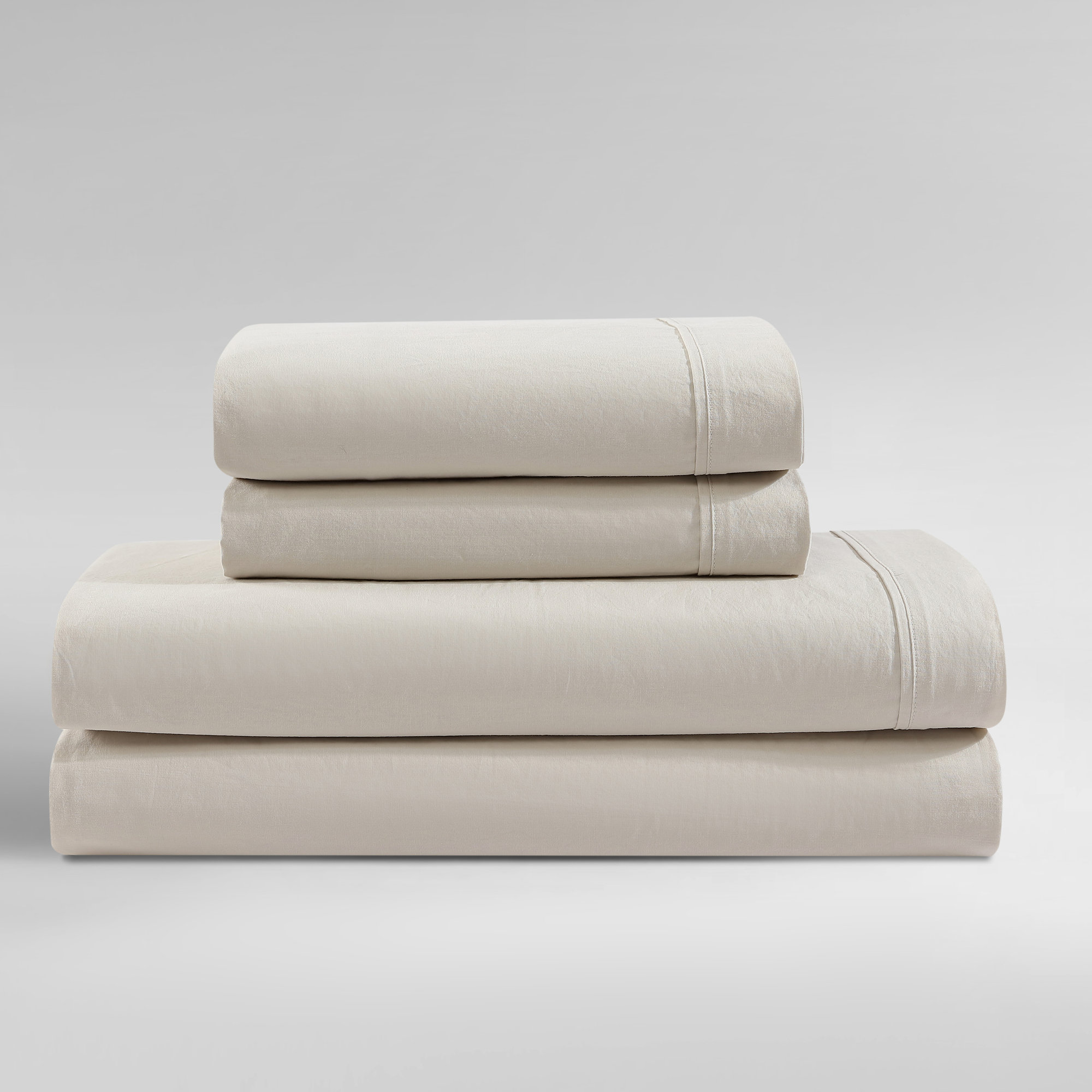 Calvin Klein Washed Cotton Percale Sheet Set, Light Beige, King Sheet Set with 2 Pillowcases