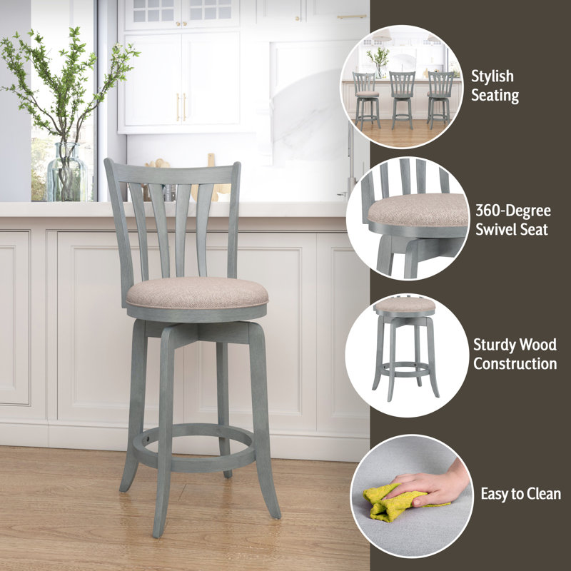 Asharn Swivel Upholstered Counter Stool, Counter Stool (25.5" Seat Height), Blue Polyester