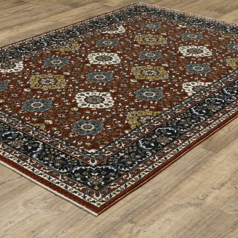 Tapis rouge / bleu marine Sorusch, Rectangle 9 pi 10 po x 12 pi 11 po