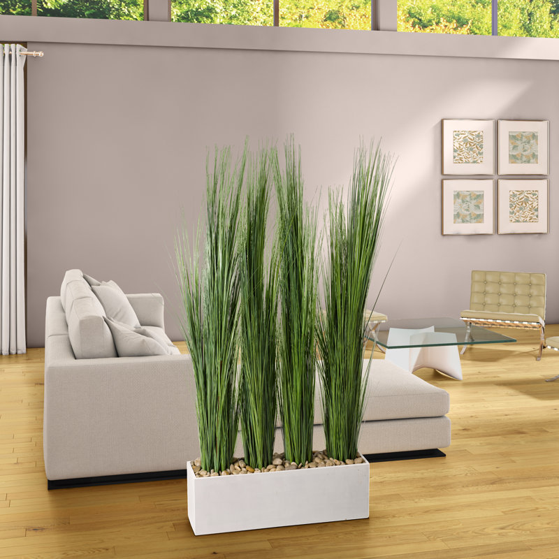 Faux Onion Grass Grass in Solid Wood Planter