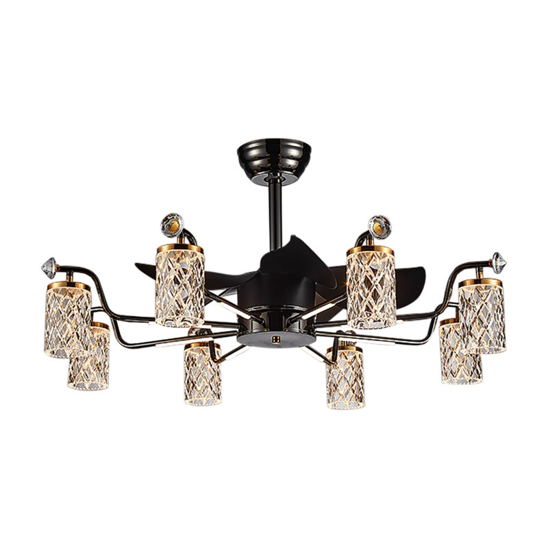 Ventilateur de plafond 35,43 "DEL à intensité variable avec 8 lumières et télécommande, Noir
