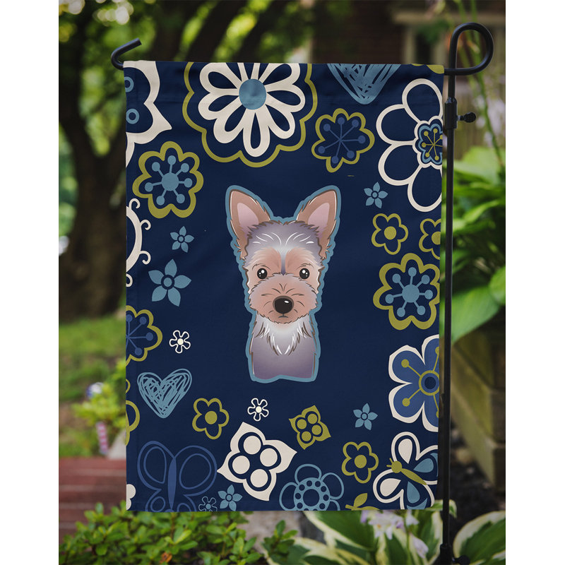 Terrier en fleurs à 2 côtés en polyester 15 x 11,5 po drapeau de jardin, Yorkie (brun/gris)