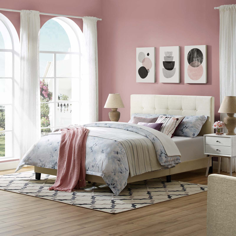 Modway Melanie Tufted Button Upholstered Performance Velvet Platform Bed, Ivory, Full