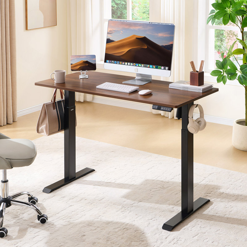 Bureau électrique debout, bureau à hauteur ajustable, bureau assis-debout 24 po x 48 po, plateau en acajou