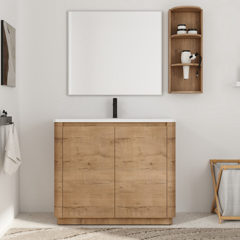 40'' Single Bathroom Vanity with Ceramic Top With Floating Storage Rack, 40"