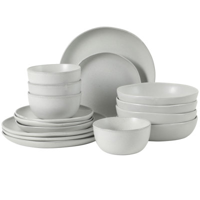 Gibson Elite Menlo Park 16-piece Pottery Clay Stoneware Dinnerware Set –  Green Reactive Glaze, Organic Shape Emb In White
