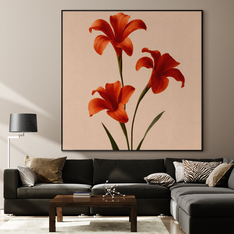 Très grande reproduction d'art sur toile - Fleur, art floral moderne, décoration pour le salon ou la chambre à coucher - «Assemblage requis du cadre (cadre non fini)»