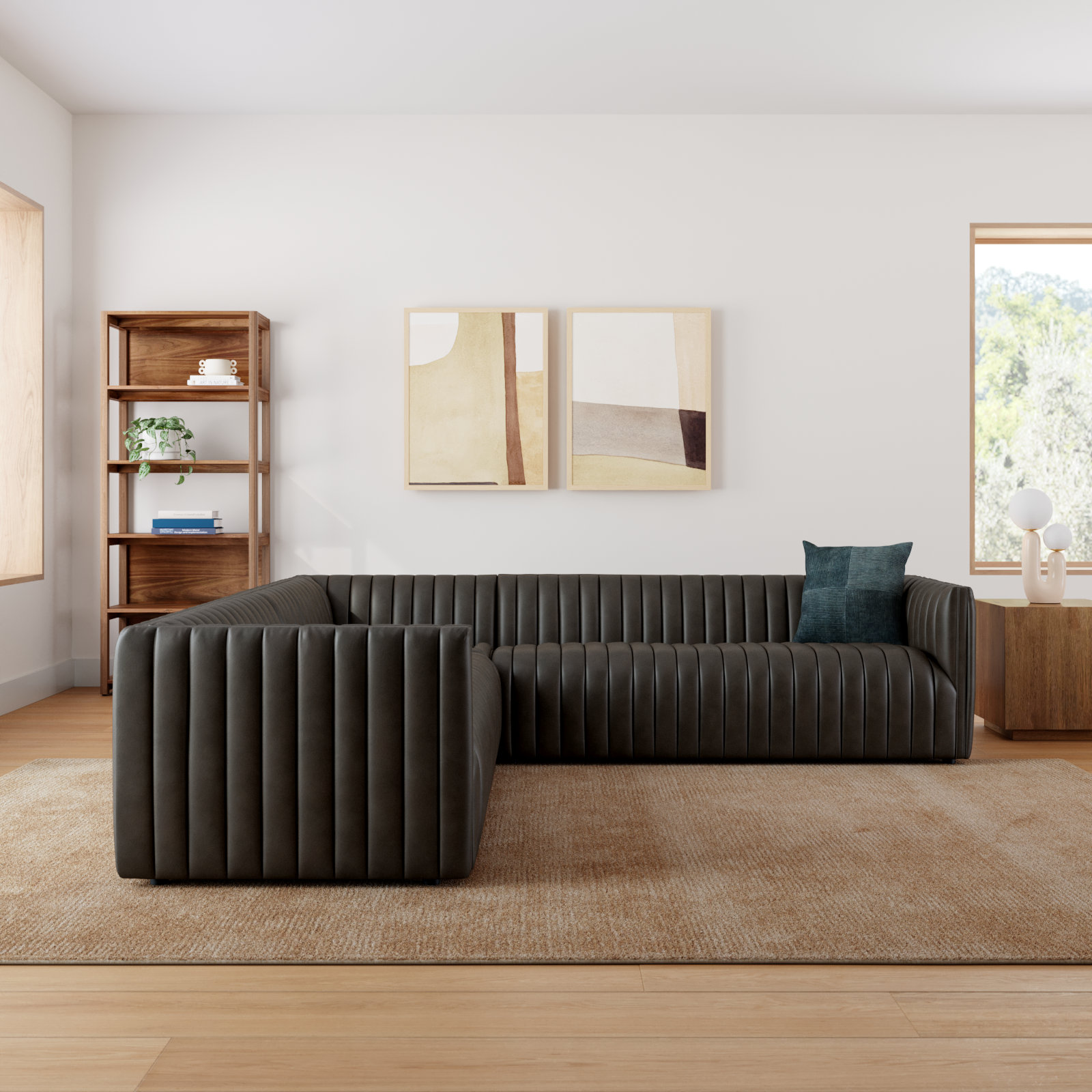 Brandt Upholstered L-Sectional, Deacon Wolf Genuine Leather