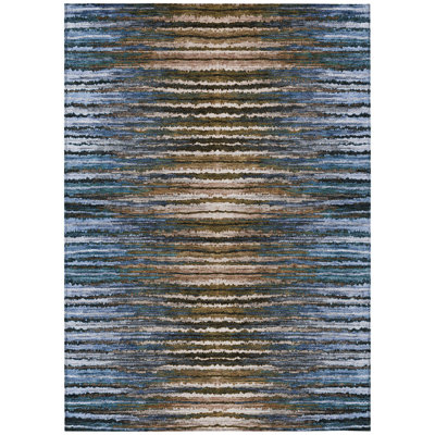 5' X 8' Blue Brown And Sky Blue Striped Washable Indoor Outdoor Area Rug
