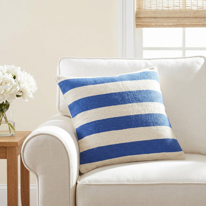 Brady Striped Cotton Throw Pillow, Blue, Polyester, 18" x 18"