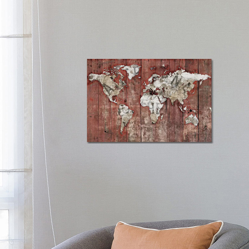Red World Map by Diego Tirigall - Wrapped Canvas Print, 66.04 cm H x 45.72 cm W x 1.91 cm D