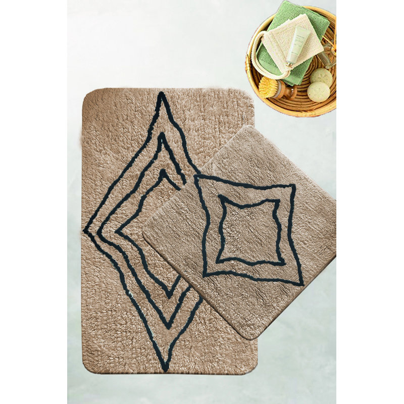 Ensemble de tapis de bain 2 pièces Premium, couleur pierre, 23,6 po x 39,4 po et 19,7 po x 23,6 po | 100% coton, doux et absorbant | Lavable à la machine, durable, antidérapant | Parfait pour la décoration et le confort luxueux de la salle de bain