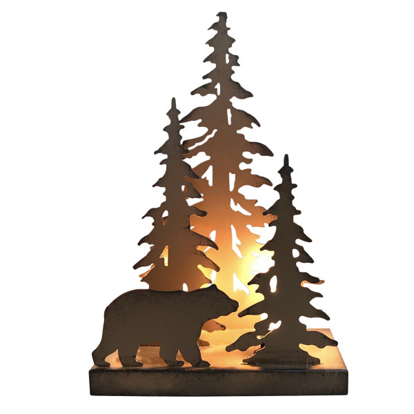 Black Forest Decor Bear Tree Light – Rustic Bark Texture Night Light With Backlit Bear Scene – 7.24” X 4.75” Lodge & Cabin Decor