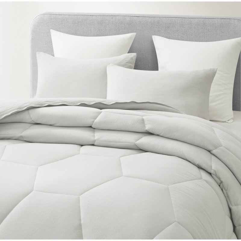 Washed Microfiber Bedding Honeycomb Comforter Set, Full/Double Comforter + 2 Standard Shams, Light Gray