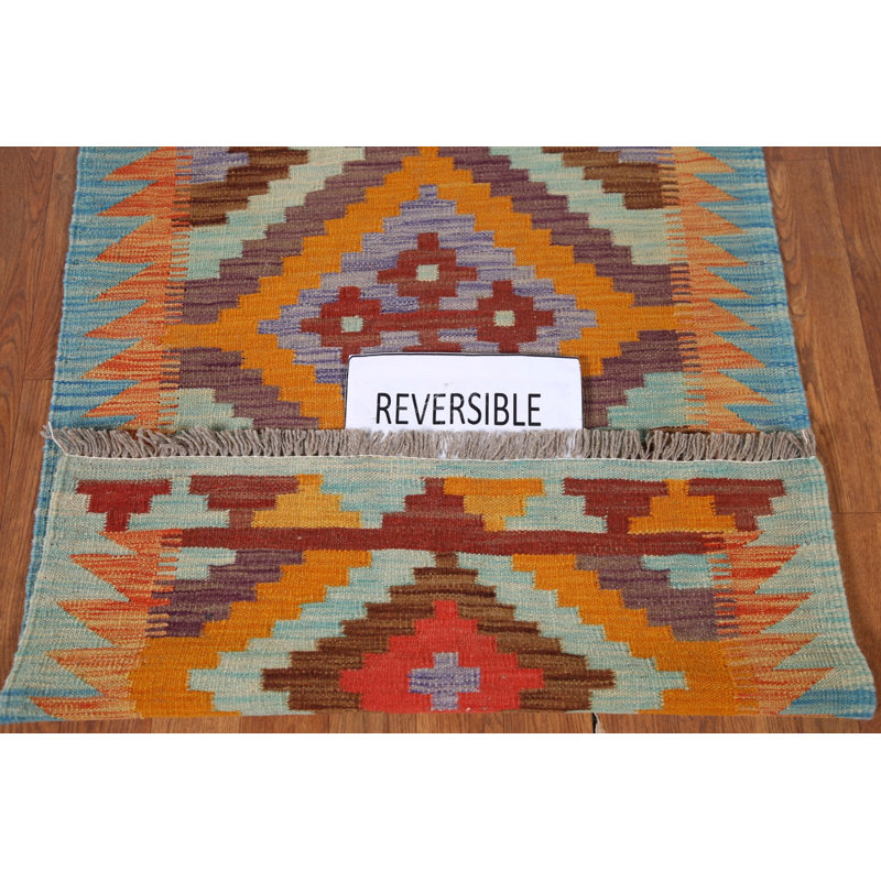 Multolor Kilim Reversible Wool Runner Rug 3x10