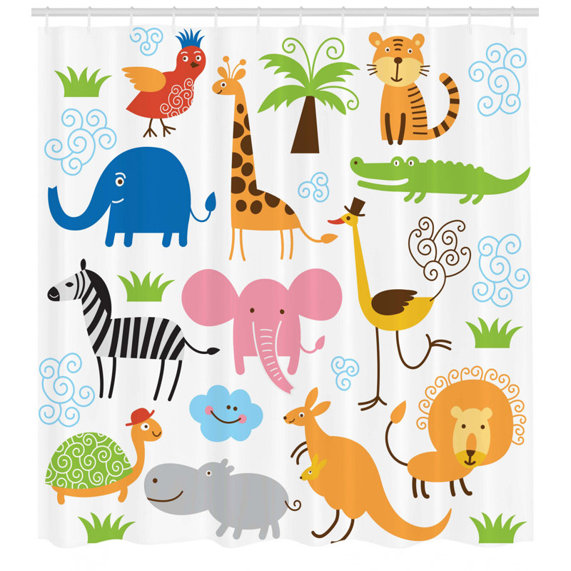 Animal Shower Curtain Set + Hooks, 70" H x 69" W