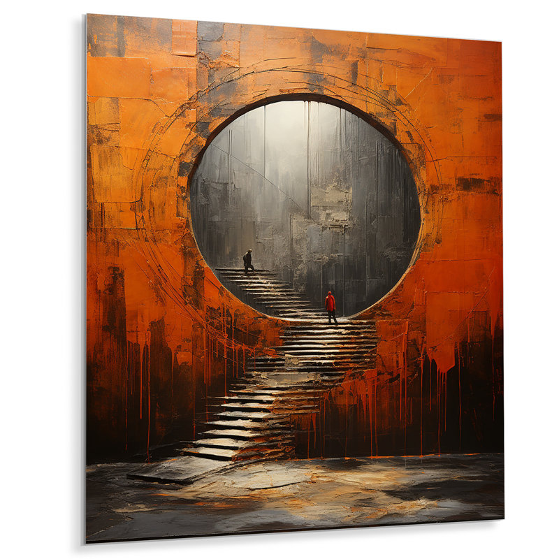 Tunnel orange «Whispering Echoes Mixed I» - Décoration murale architecture en métal, H 20 po x l 12 po x P 1 po