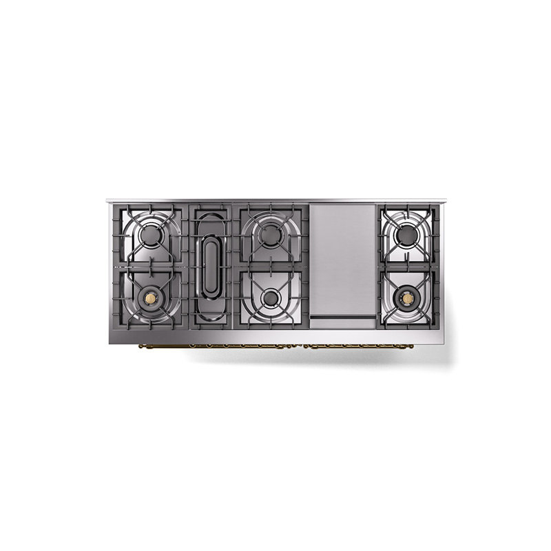ILVE Nostalgie II 60 Dual Fuel Range, 9 Burners, Griddle, Liquid Propane, RAL Color/Brass