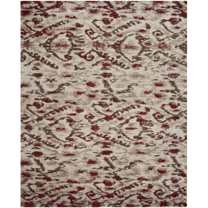 Tapis de zone ivoire/rouge Tibetan Shag, Rectangle 8 pi x 10 pi