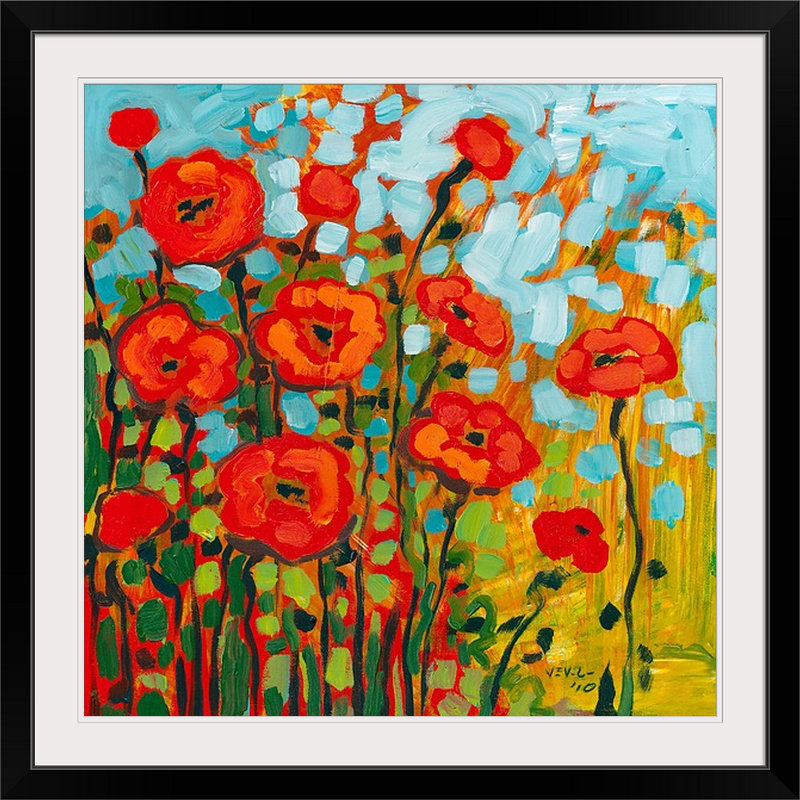 «Poppy Field» - reproduction d'art, H 20" x l 20" x P 1", Cadre noir