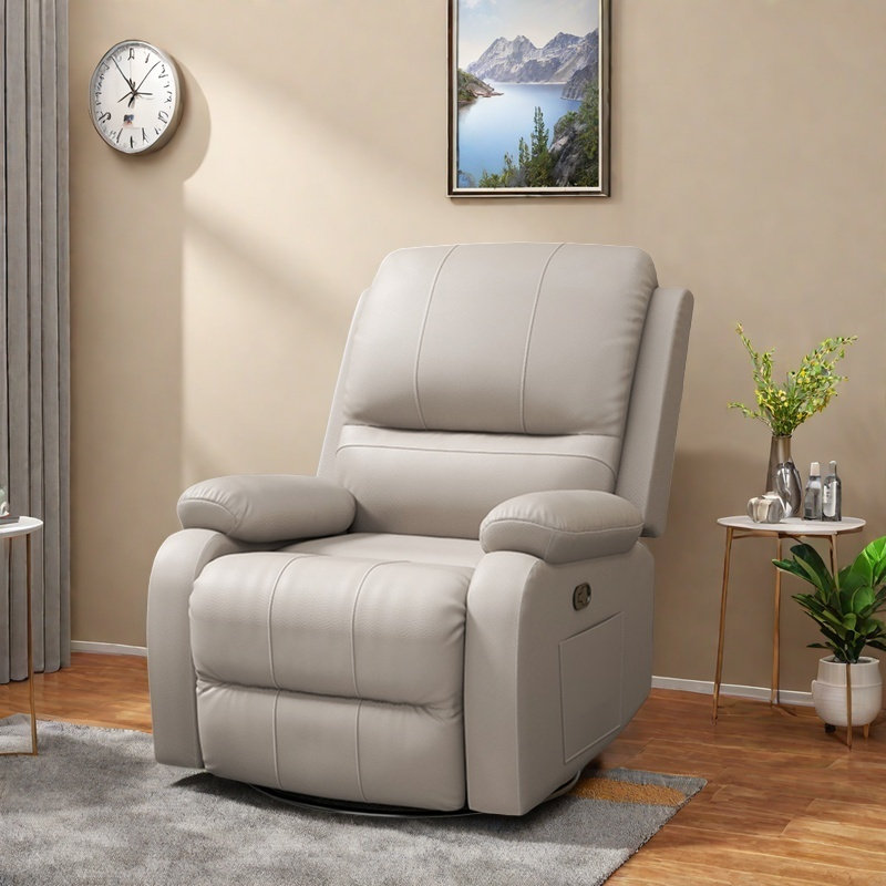 Stylish Swivel comfortable home lazy recliner, Light Gray Faux Leather