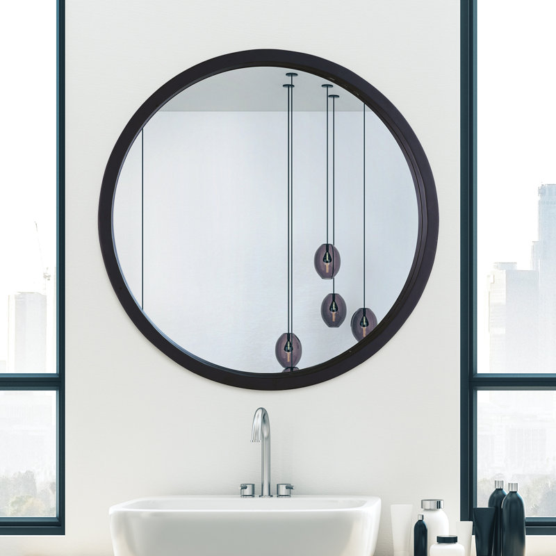 Wood Flat Wall Mirror, Black, 193.55 cm H x 193.55 cm W
