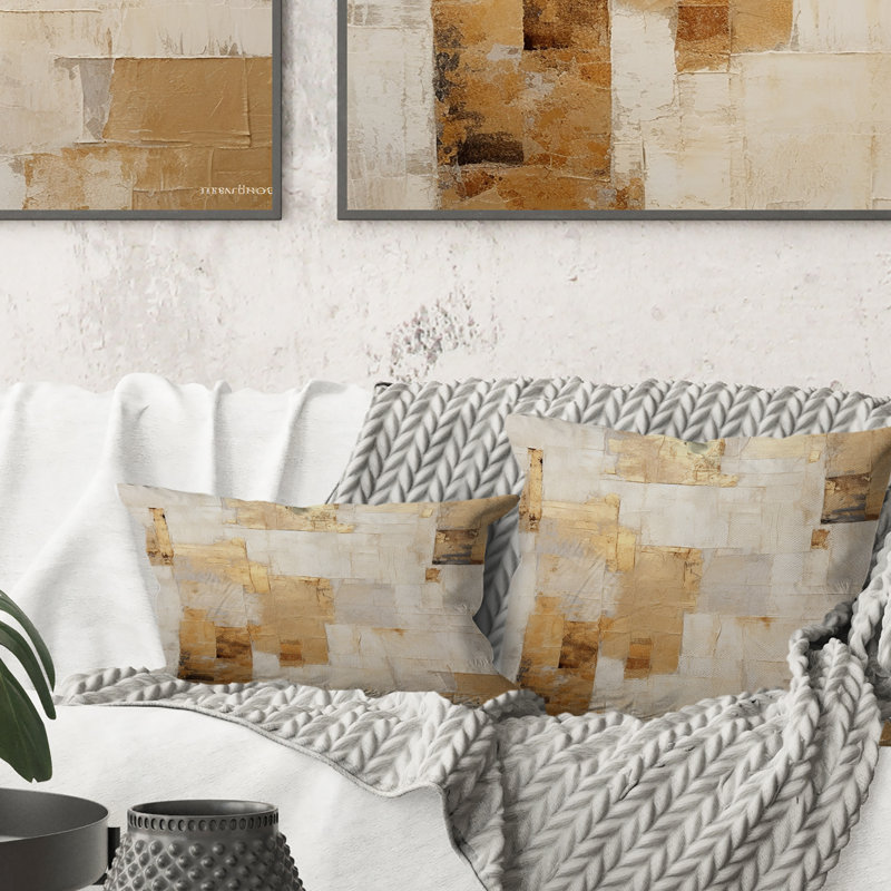 Coussin décoratif beige et doré Dream Collage I - Abstract Shapes, 16" x 16"
