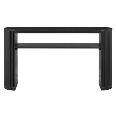 53.2" L Rustic Farmhouse Ash Veneer Console Table with Fluted Legs & Open Shelf for Entryway, Living Room,Black